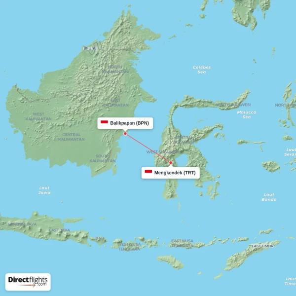 Balikpapan - Mengkendek direct flight map