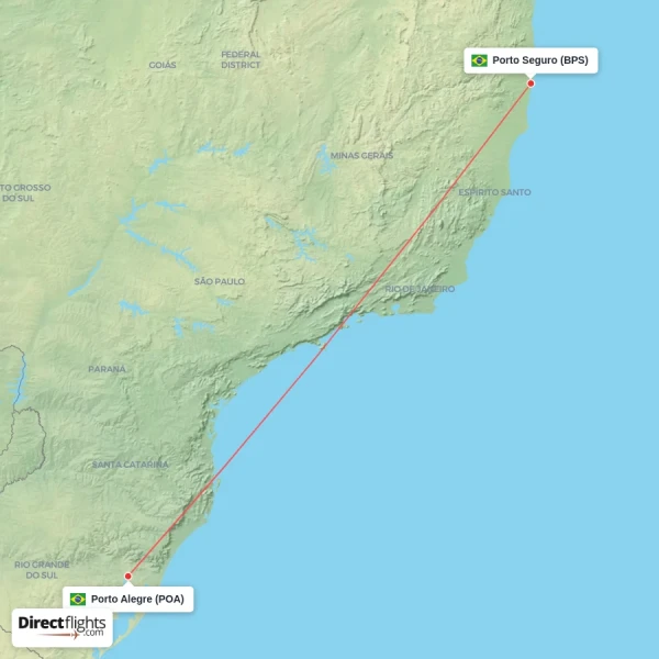 Porto Seguro - Porto Alegre direct flight map