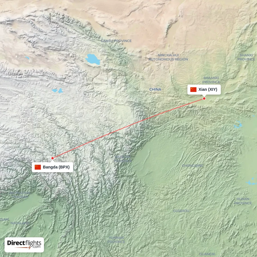 BPX - XIY route map