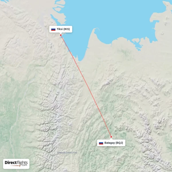 Batagay - Tiksi direct flight map