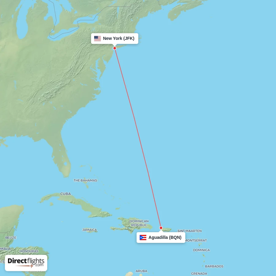 BQN - JFK route map