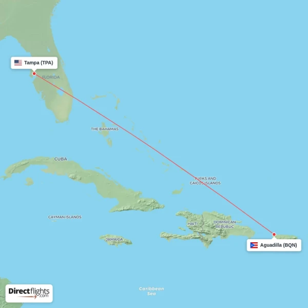 Aguadilla - Tampa direct flight map