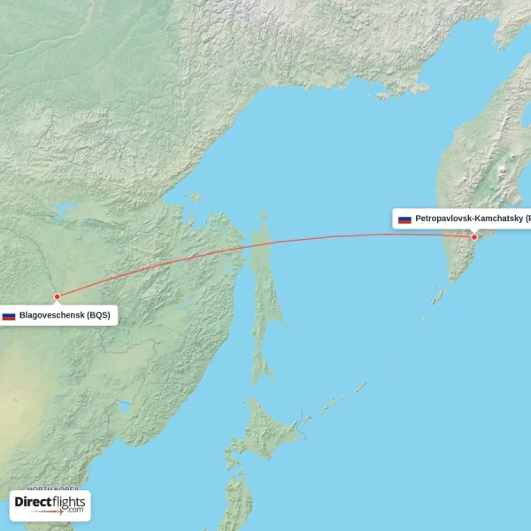 Blagoveschensk - Petropavlovsk-Kamchatsky direct flight map