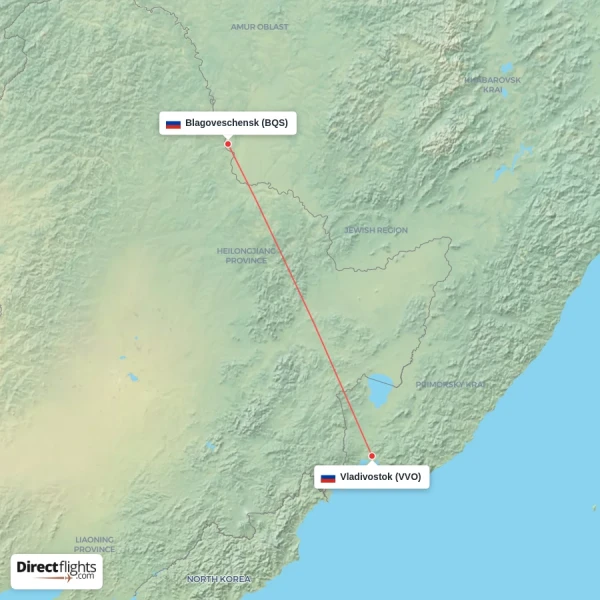 Blagoveschensk - Vladivostok direct flight map