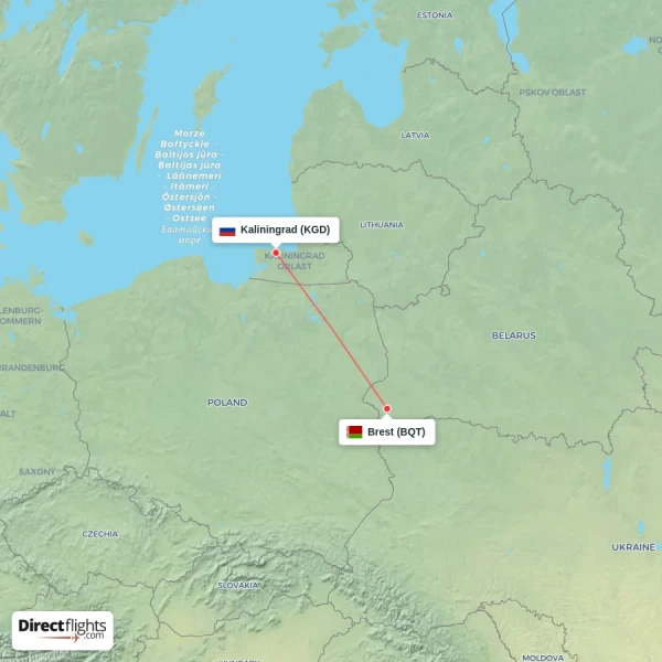 Brest - Kaliningrad direct flight map