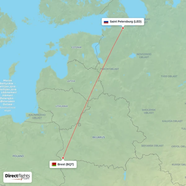 Brest - Saint Petersburg direct flight map