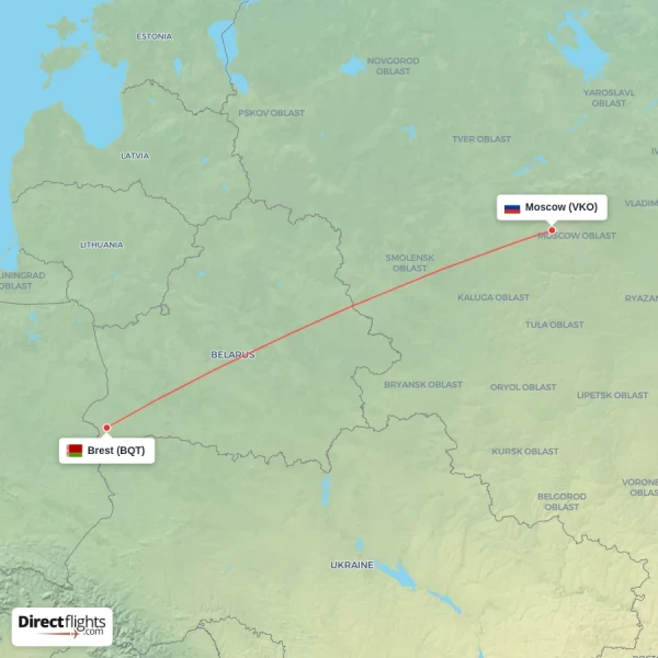Brest - Moscow direct flight map