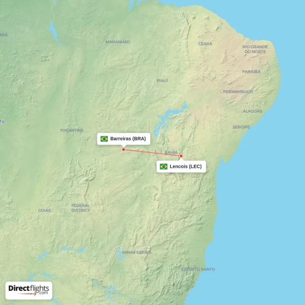Barreiras - Lencois direct flight map