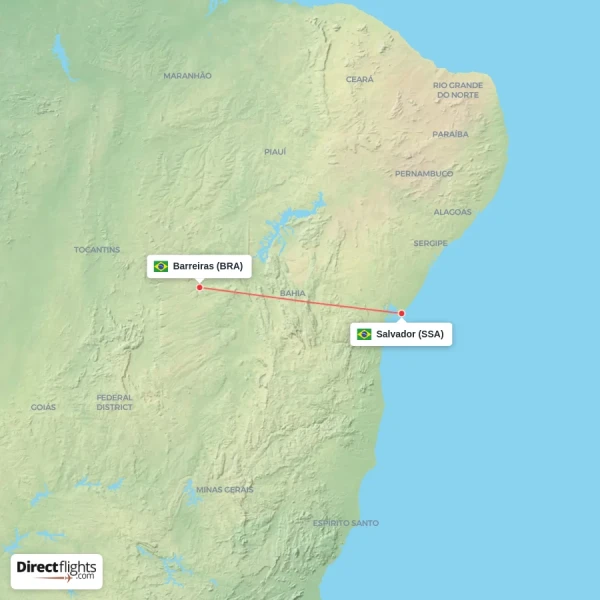 Barreiras - Salvador direct flight map