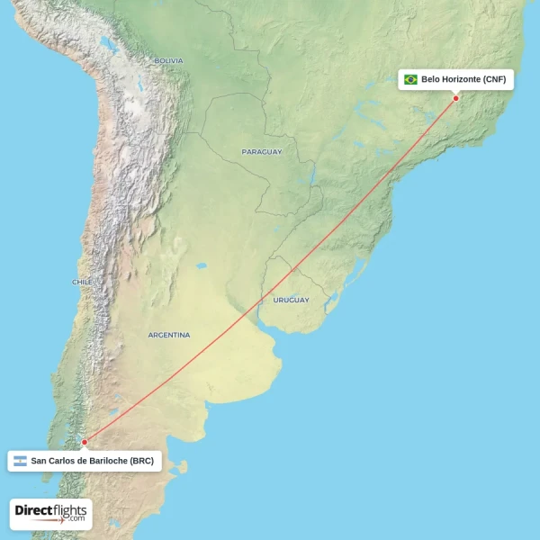 San Carlos de Bariloche - Belo Horizonte direct flight map