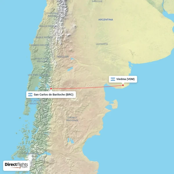 San Carlos de Bariloche - Viedma direct flight map