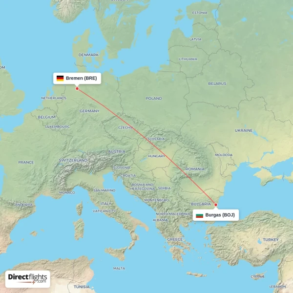 Bremen - Burgas direct flight map