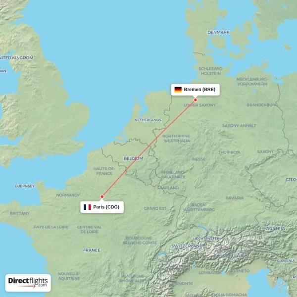 Bremen - Paris direct flight map