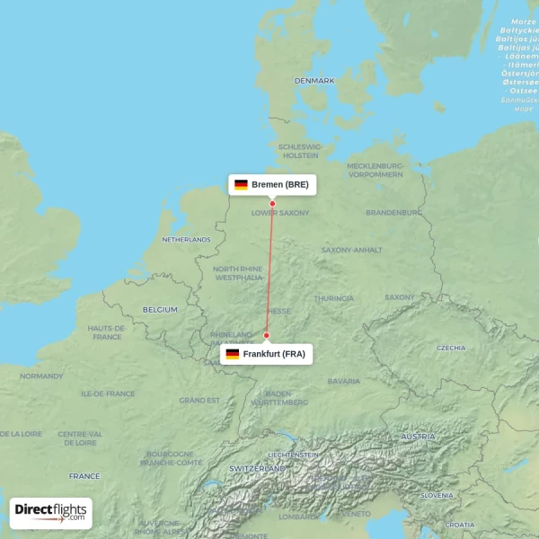 Bremen - Frankfurt direct flight map