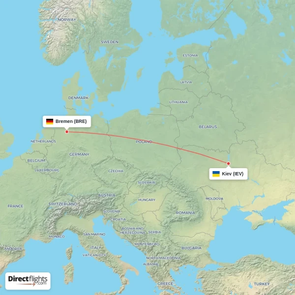 Bremen - Kiev direct flight map