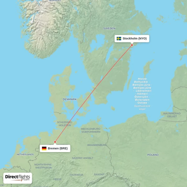Bremen - Stockholm direct flight map