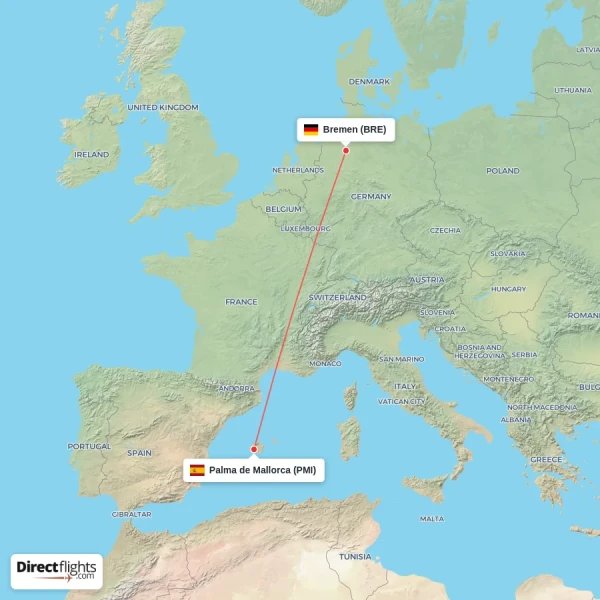 Bremen - Palma de Mallorca direct flight map
