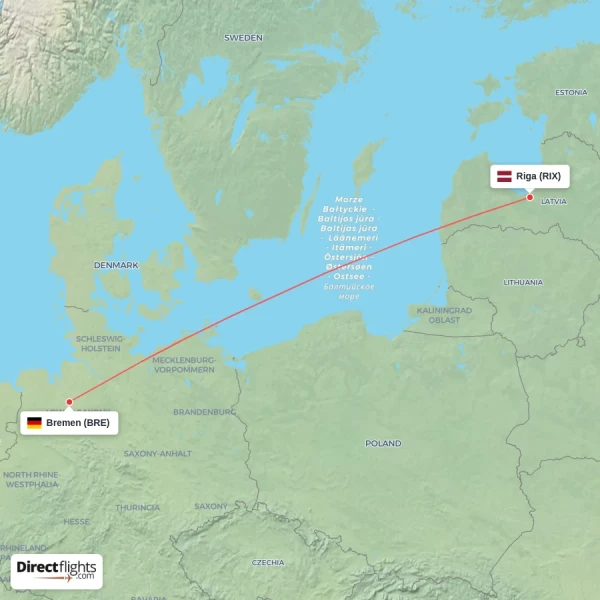 Bremen - Riga direct flight map