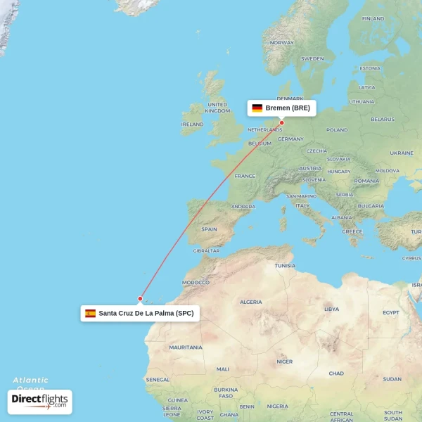 Bremen - Santa Cruz De La Palma direct flight map