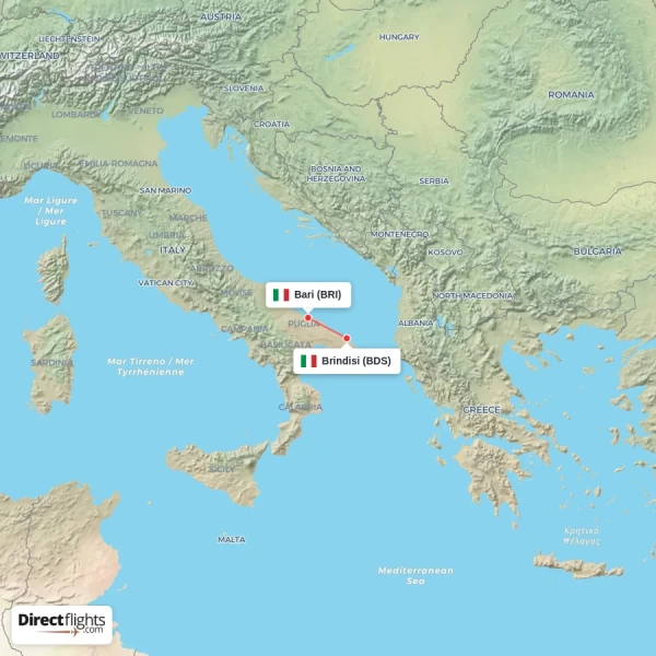 Bari - Brindisi direct flight map
