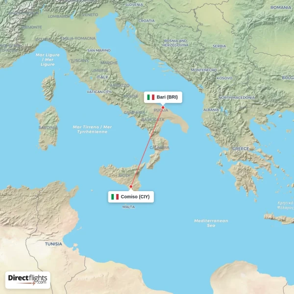 Bari - Comiso direct flight map