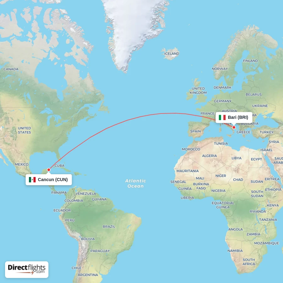 BRI - CUN route map