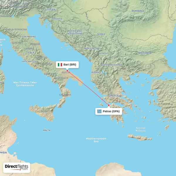 Bari - Patras direct flight map