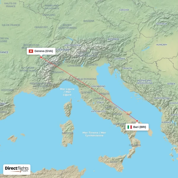 Bari - Geneva direct flight map