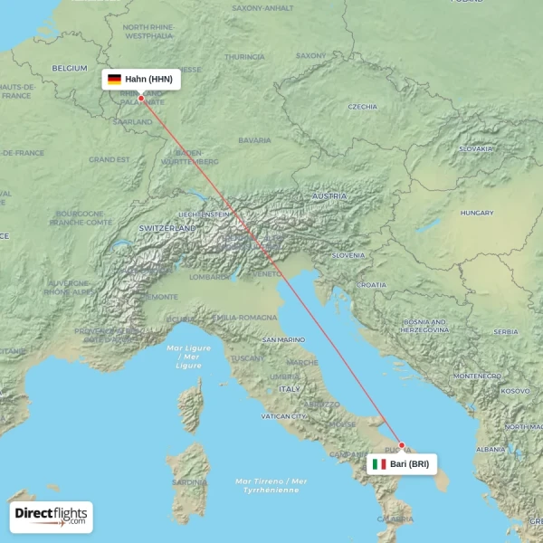 Bari - Hahn direct flight map