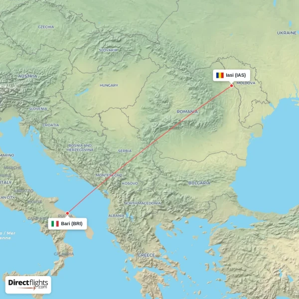 Bari - Iasi direct flight map
