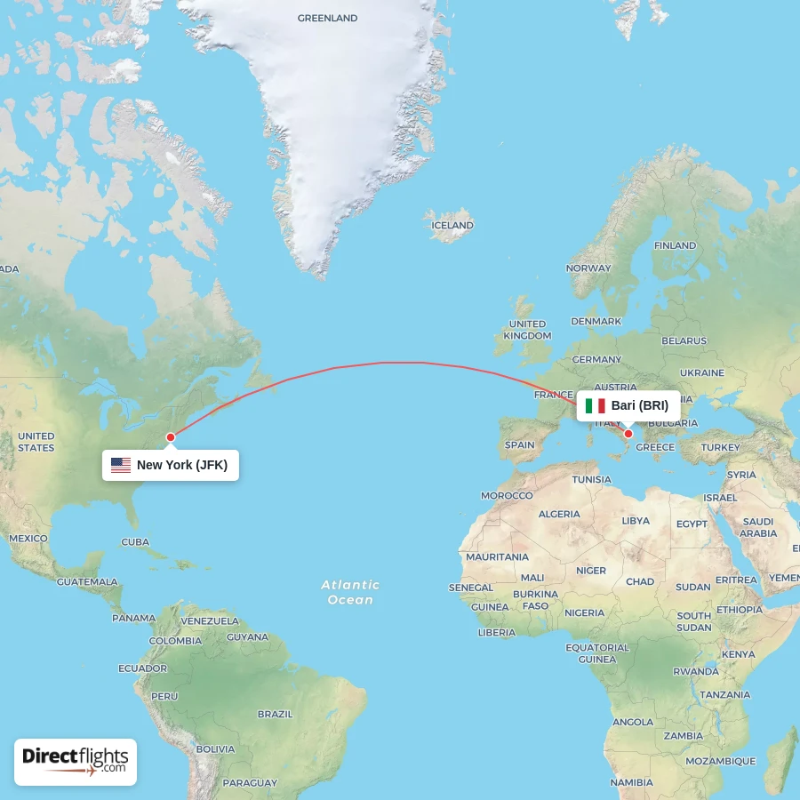 BRI - JFK route map