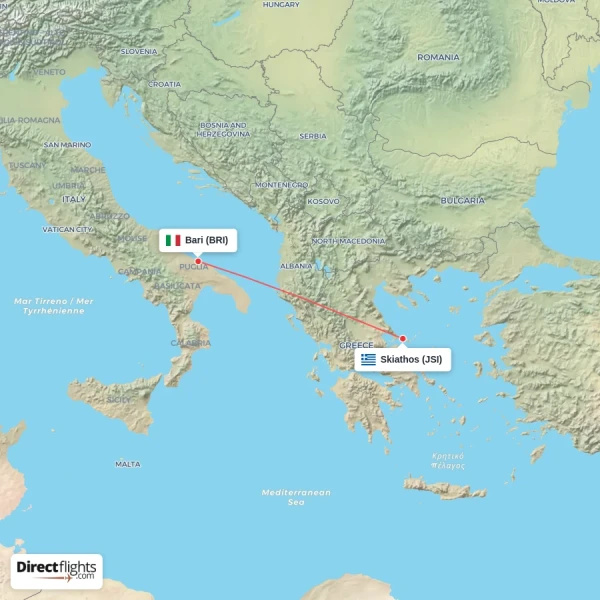 Bari - Skiathos direct flight map