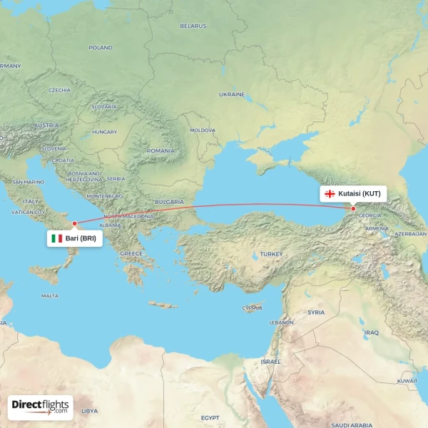Bari - Kutaisi direct flight map