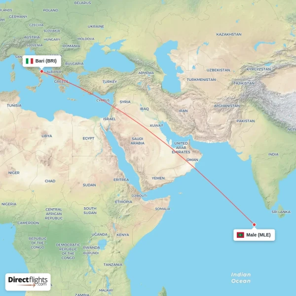 Bari - Male direct flight map