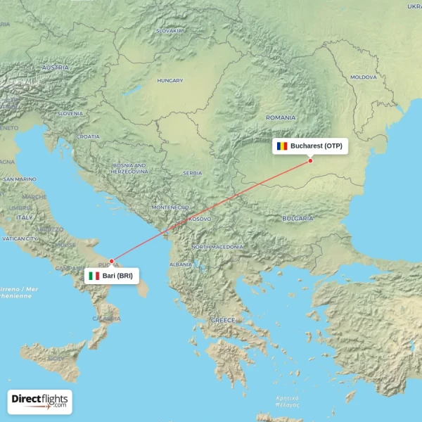 Bari - Bucharest direct flight map