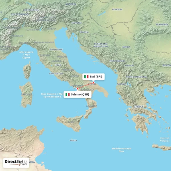 Bari - Salerno direct flight map