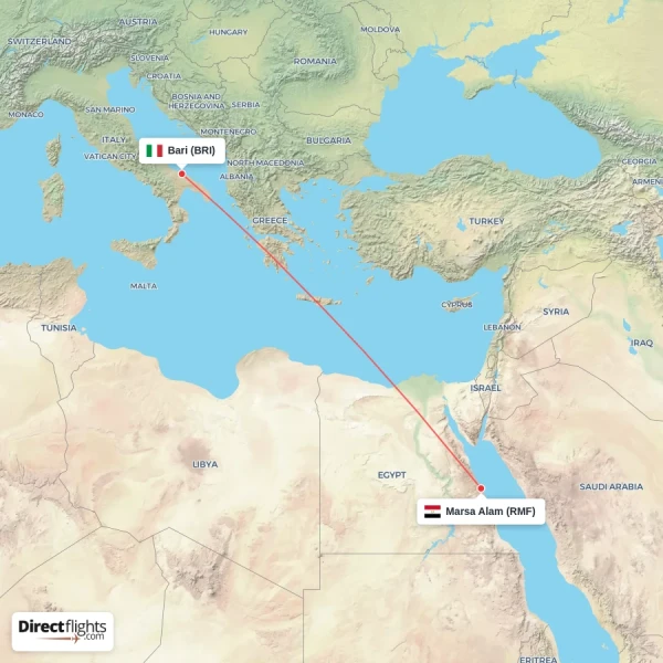 Bari - Marsa Alam direct flight map