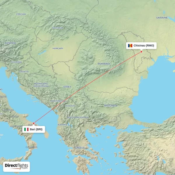 Bari - Chisinau direct flight map