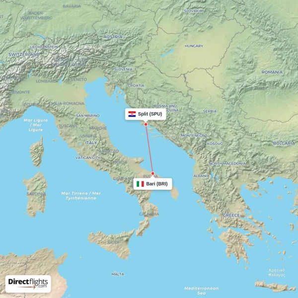 Bari - Split direct flight map