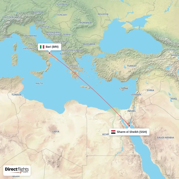 Bari - Sharm el Sheikh direct flight map