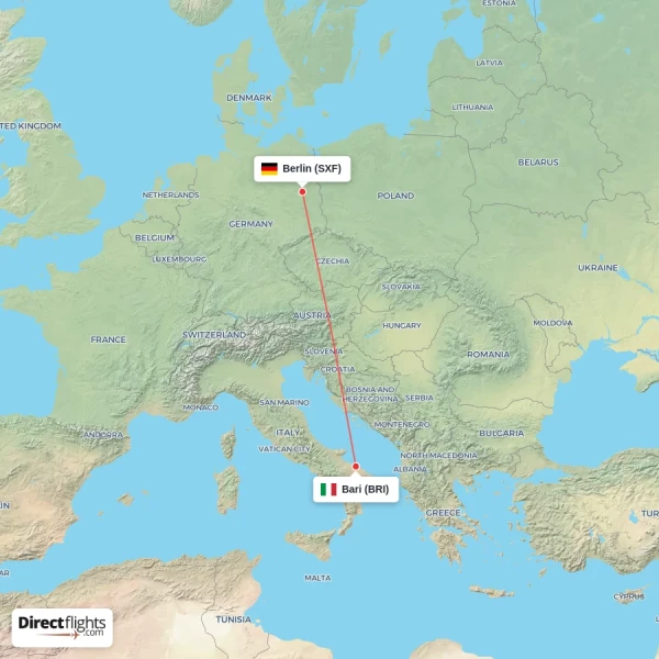 Bari - Berlin direct flight map