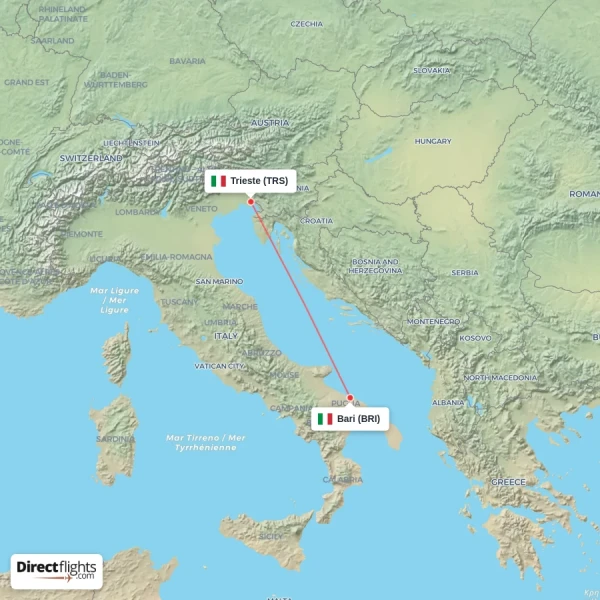 Bari - Trieste direct flight map