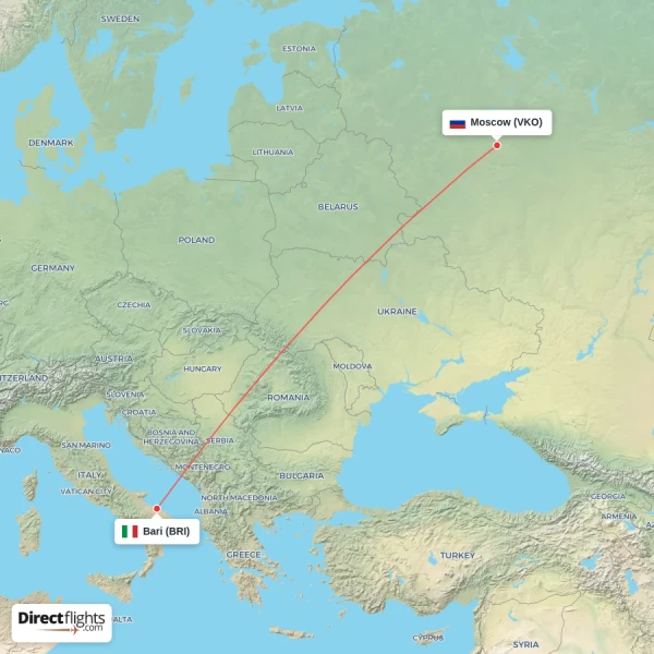 Bari - Moscow direct flight map