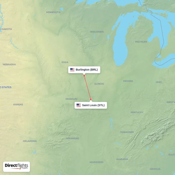 Burlington - Saint Louis direct flight map
