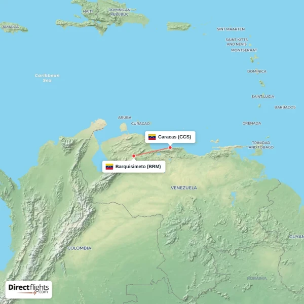 Barquisimeto - Caracas direct flight map