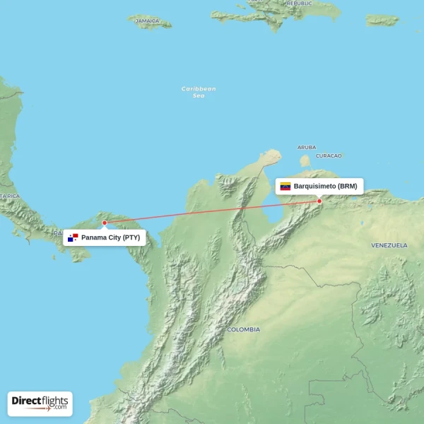 Barquisimeto - Panama City direct flight map