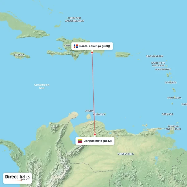 Barquisimeto - Santo Domingo direct flight map