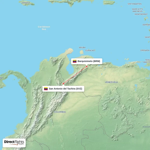 Barquisimeto - San Antonio del Tachira direct flight map