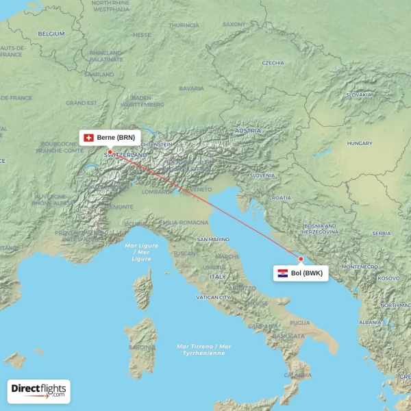 Berne - Bol direct flight map