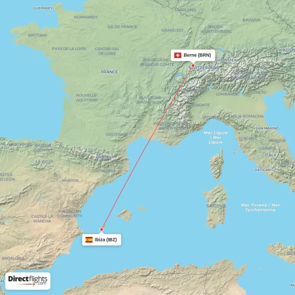 Berne - Ibiza direct flight map